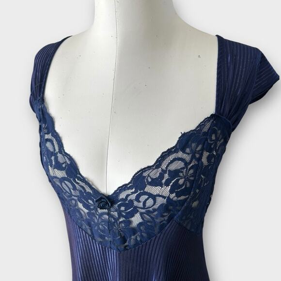 Vintage Petra Fashions Maxi Nightgown with Lace Panel Women's sz Large Navy Blue - Picture 5 of 9